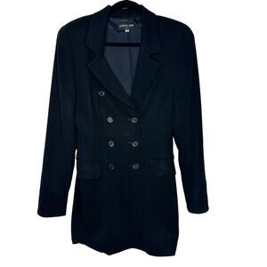 Philippe Adec Black Double Breast Button Wool Business Dress Jacket Blazer 4